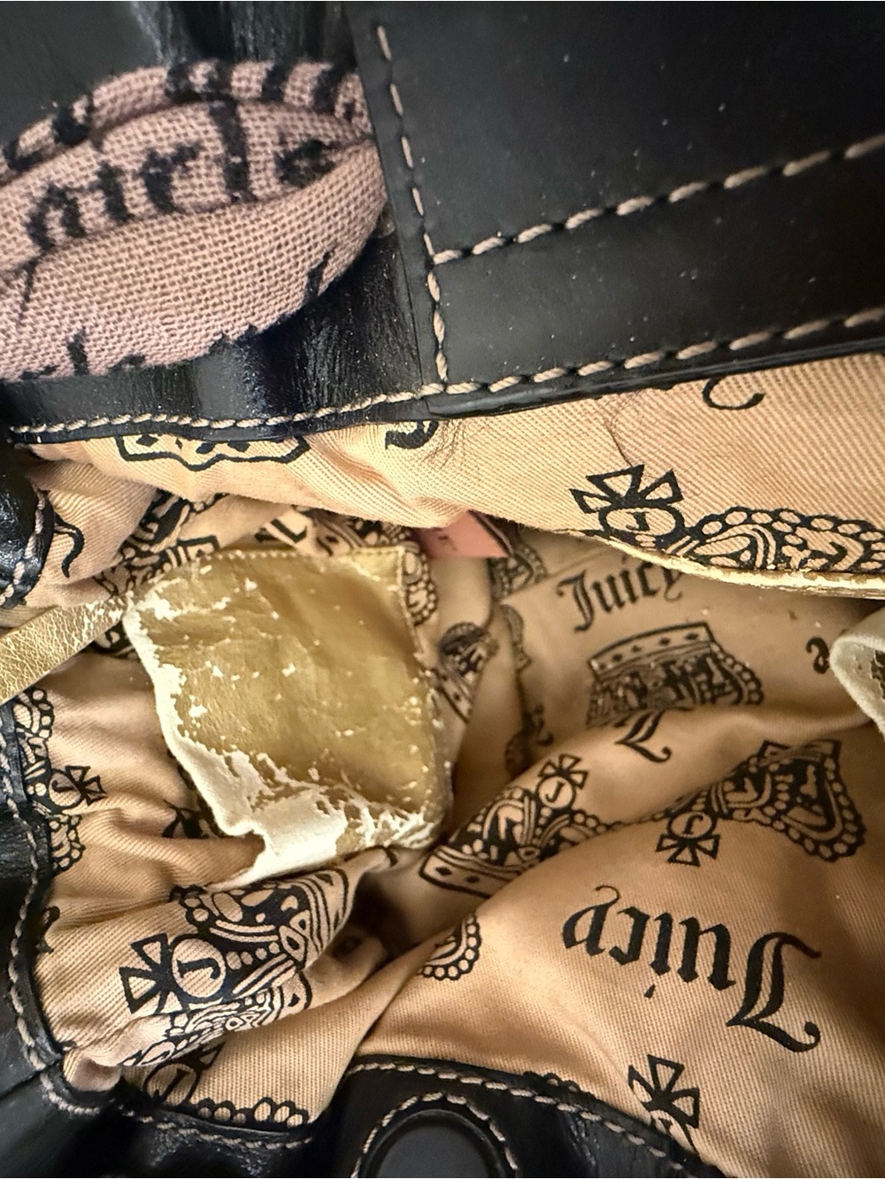 Vintage Juicy Couture Daydreamer Velour Brown Flower Appliqué Tote
Bag Purse Bow - Picture 11 of 12